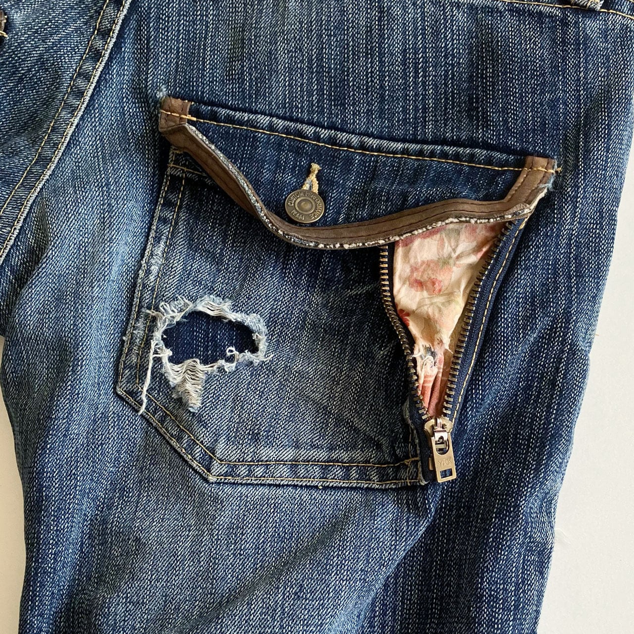 PPFM デニム パンツ ジーンズ ダブルウエスト ギミック Y2K 90s 00s