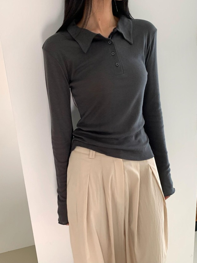 Sheer Long Sleeve Polo Top