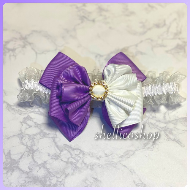 【purple × white(バックル:丸型)】ボリュームたっぷりリボンチョーカー