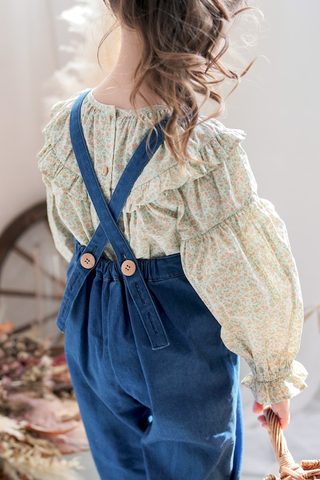 ダブルリボン花柄ブラウス<Blue flower>