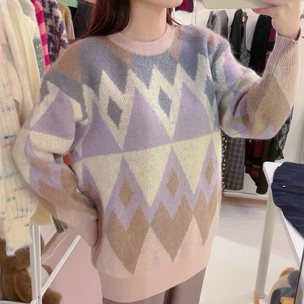 pastel argyle big knit sweater