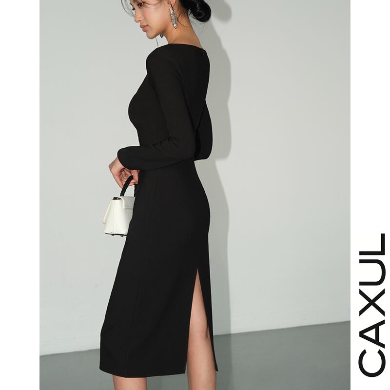 ボートネックミディ丈ワンピース/2color | CAXUL