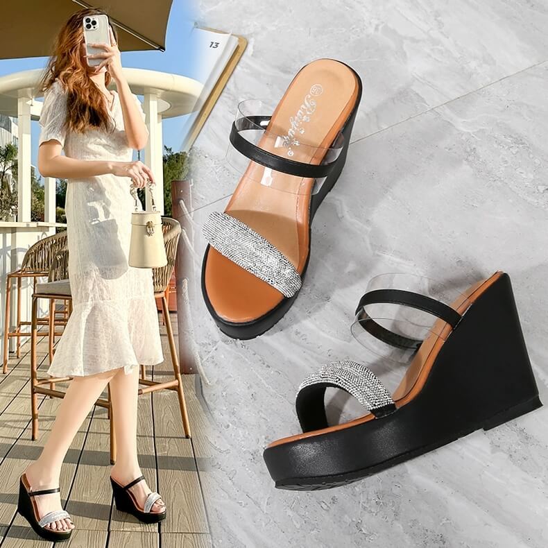 選べるヒール高さ》エレガントリゾートウェッジソールサンダル