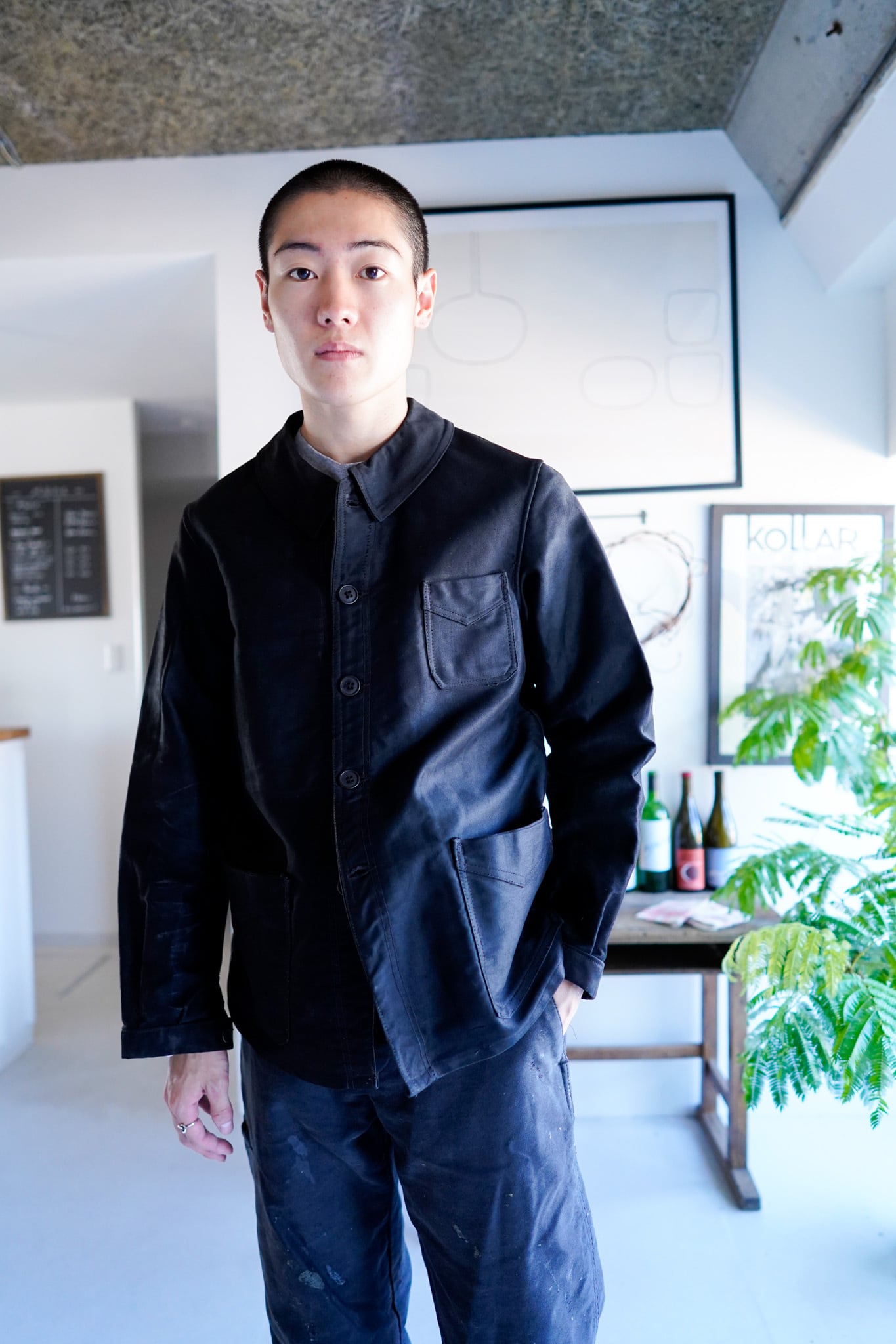 40s50s フレンチヴィンテージ　モールスキン ジャケット　Vポケット　XL 1940s】