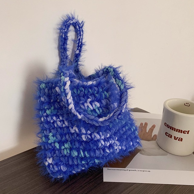 モヘアミックス ニットバッグ・トートバッグ ブルー BA00419