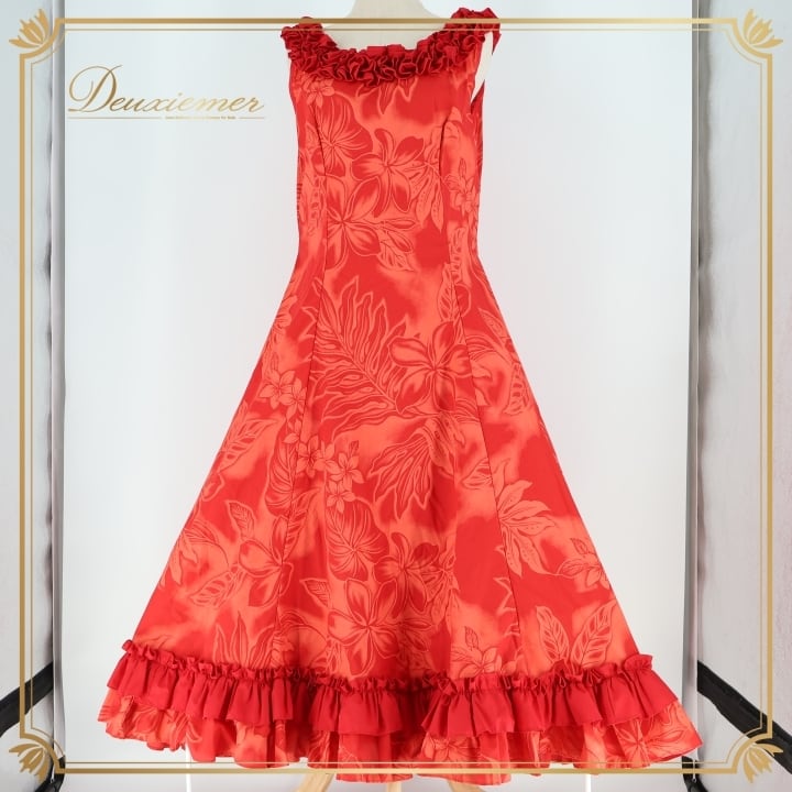 フラダンス 衣装 ワンピース ドレス CC Fashions レッド系 ハワイ製