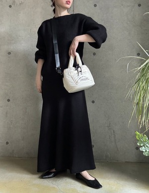 【即納】ニットトップス×フレアスカートset【ブラック】