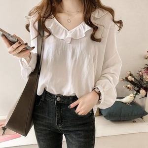 トップス レディース 送料無料 2色 ブラウス シャツ 2WAY Vネック カシュクール フリル 長袖 総レース 襟なし シフォン 花柄 レース シアー シースルー ポリエステル ホワイト 白 ピンク アプリコット 単色 透け感 こなれ感 抜け感 ガーリー かわいい 可愛い 涼し 通気性 キュート 上品 エレガント きれいめ ラブリー 女の子 お洒落 おしゃれ 春 春服 夏 夏服 10代 20代 デート おでかけ モテ 女子会 普段使い 着回し 重ね着 定番 2021 韓国 韓国系 オルチャン