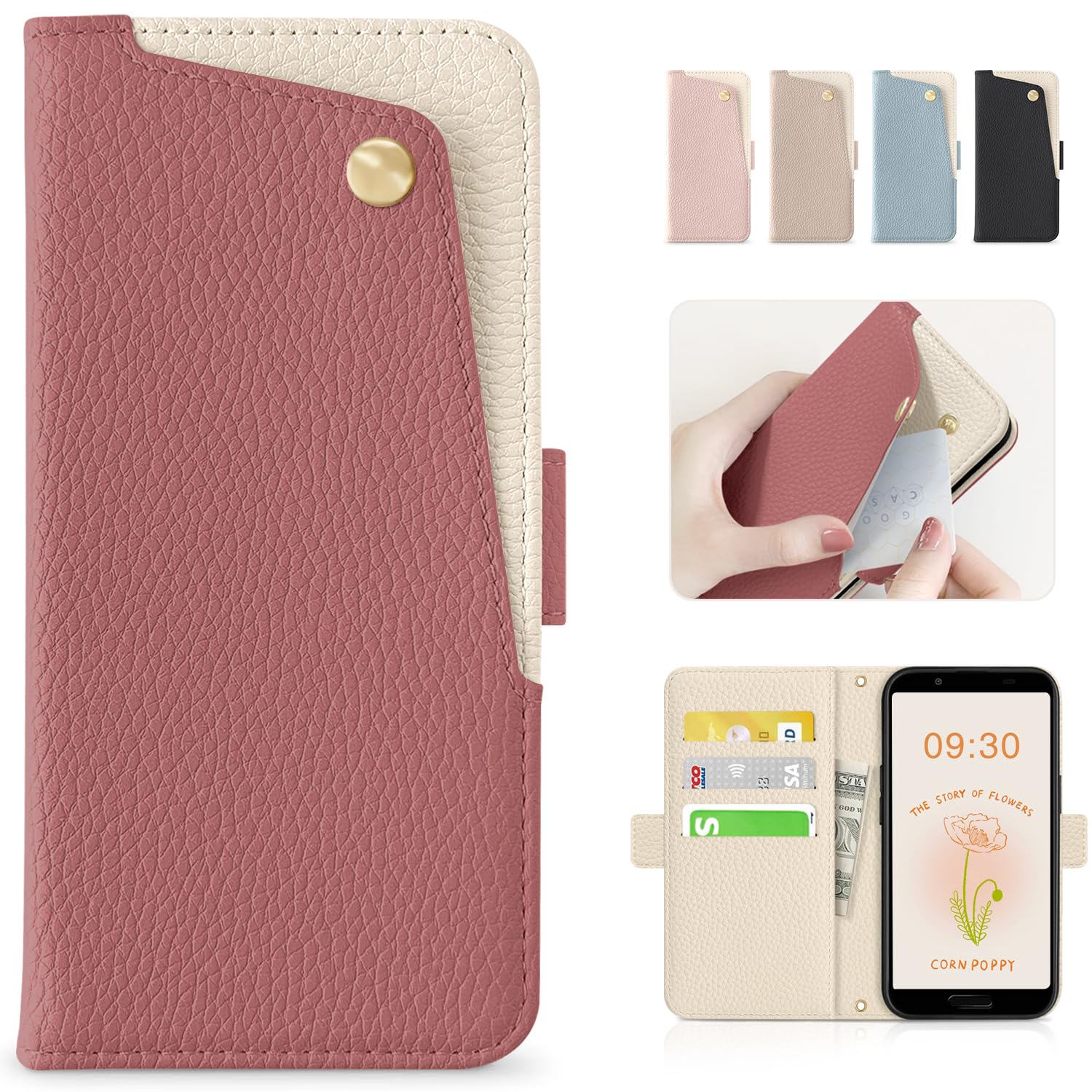 CASSYOOK 適用 AQUOS Sense3 ケース手帳型 sh-02m shv45 ケース 手帳型 スマホケース アクオス sense3 / aquos sense3 basic ケース/aquos sense3 lite ケース 高級PUレザー アクオス Android One S7 財布型 カバー 表面ポケット便利 カード収納 スタンド機能(スイカレッド)