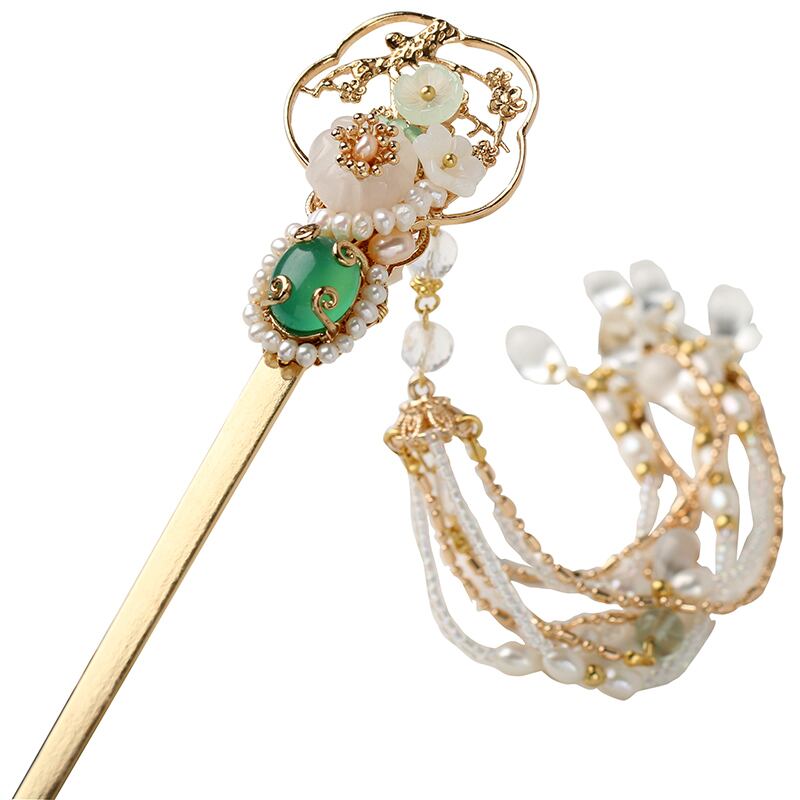 アクセサリー 簪 カルセドニー パール シェル 玉 合金 チャイナ 漢服 タッセル 精细 豪華髪飾り 可愛い 目立つ 激売れ中 誕生日プレゼント Dresszone