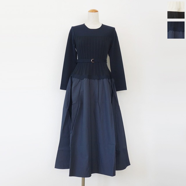 BEATRICE (ベアトリス) ロング ワンピース ウエストベルト ニット タフタ 9分袖 ロング丈 セットアップ対応 E90006