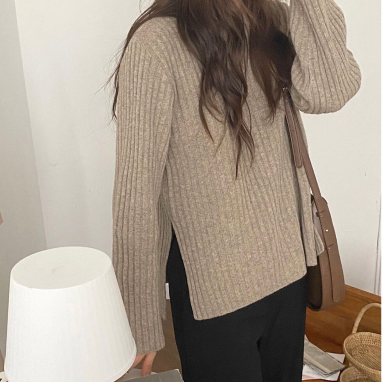 neck pullover slit sweater A-00046