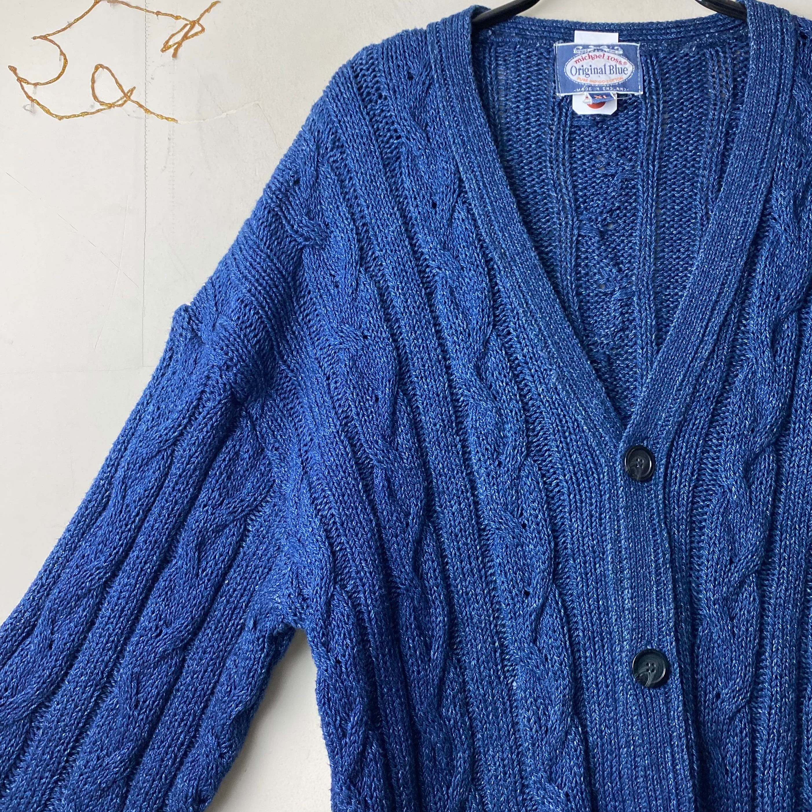 old MICHAEL ROSS indigo cotton cable knit cardigan | NOIR ONLINE