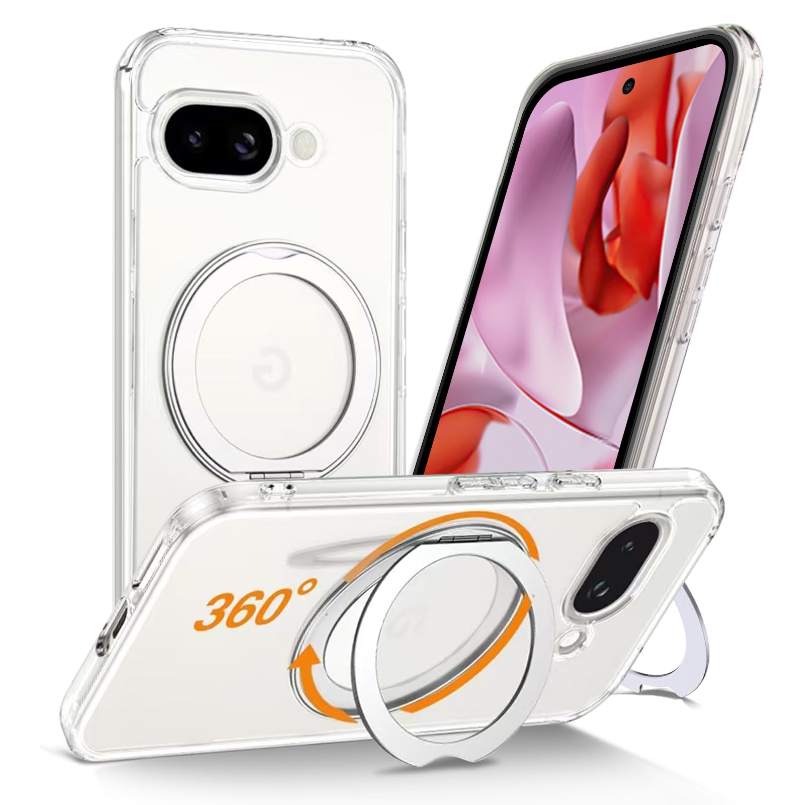 DOMIAMIA Google Pixel 9a ケース Magsafe対応 ワイヤレス充電 グーグルピクセル9a 用 スマホケース 360°回転スタンド 縦横両対応 Google ピクセル 9a 保護ケース 携帯ケース マグネット搭載 米軍MIL規格取得 耐衝撃 すり傷 防止黄ばみ 指紋防止