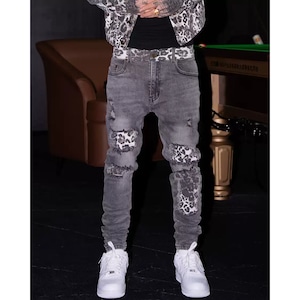 【DRIP5892】TGF Leopard Patch Slim Denim
