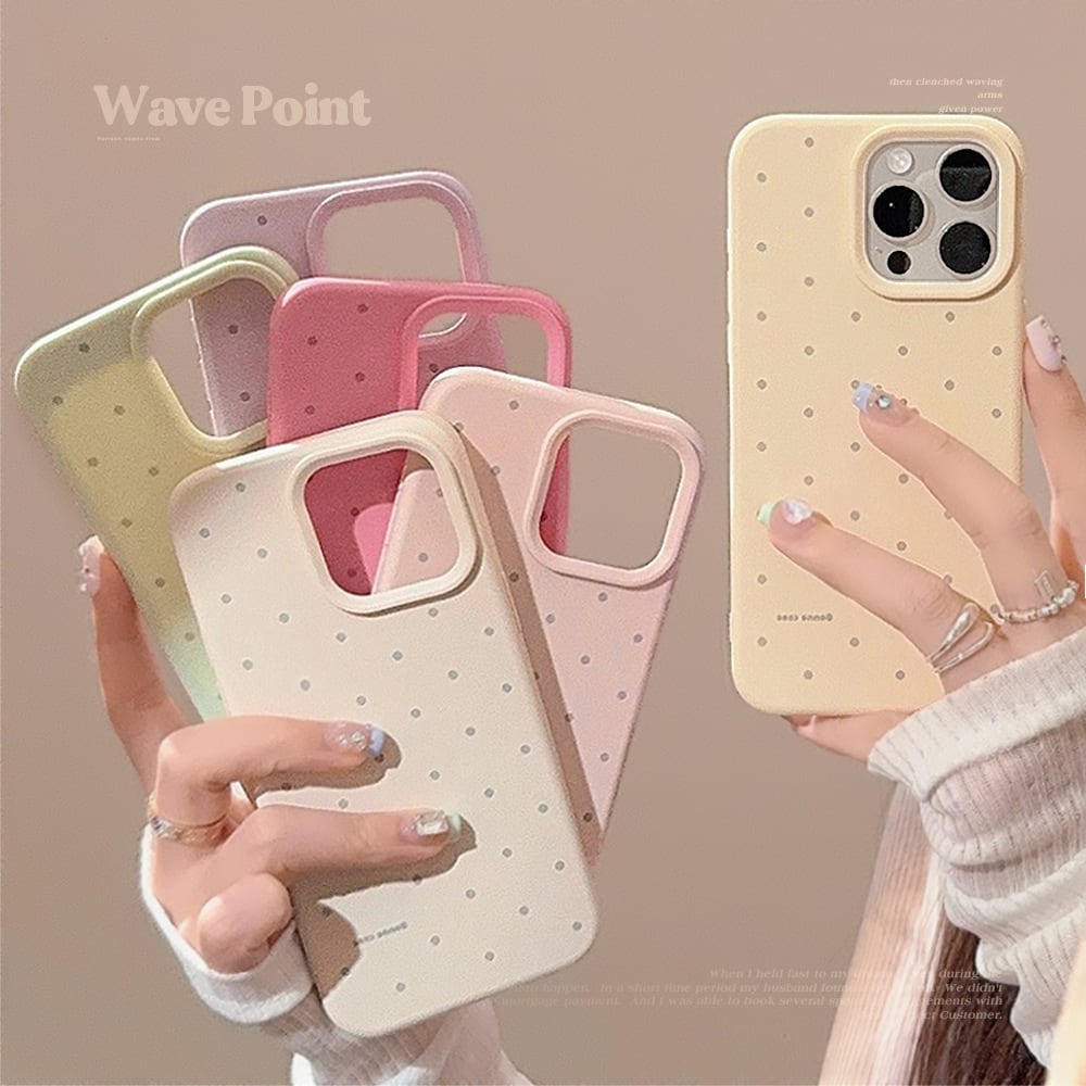 シンプルなドット柄◎6色から選べる かわいい 韓国ケース iPhone16 カメラ保護フレーム おしゃれ 水玉 スマホケース ND-15671