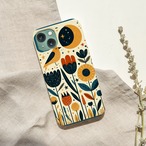 受注生産 iPhoneケース 黄色い太陽と黒い花の民芸柄｜フォークアート FMSY061A