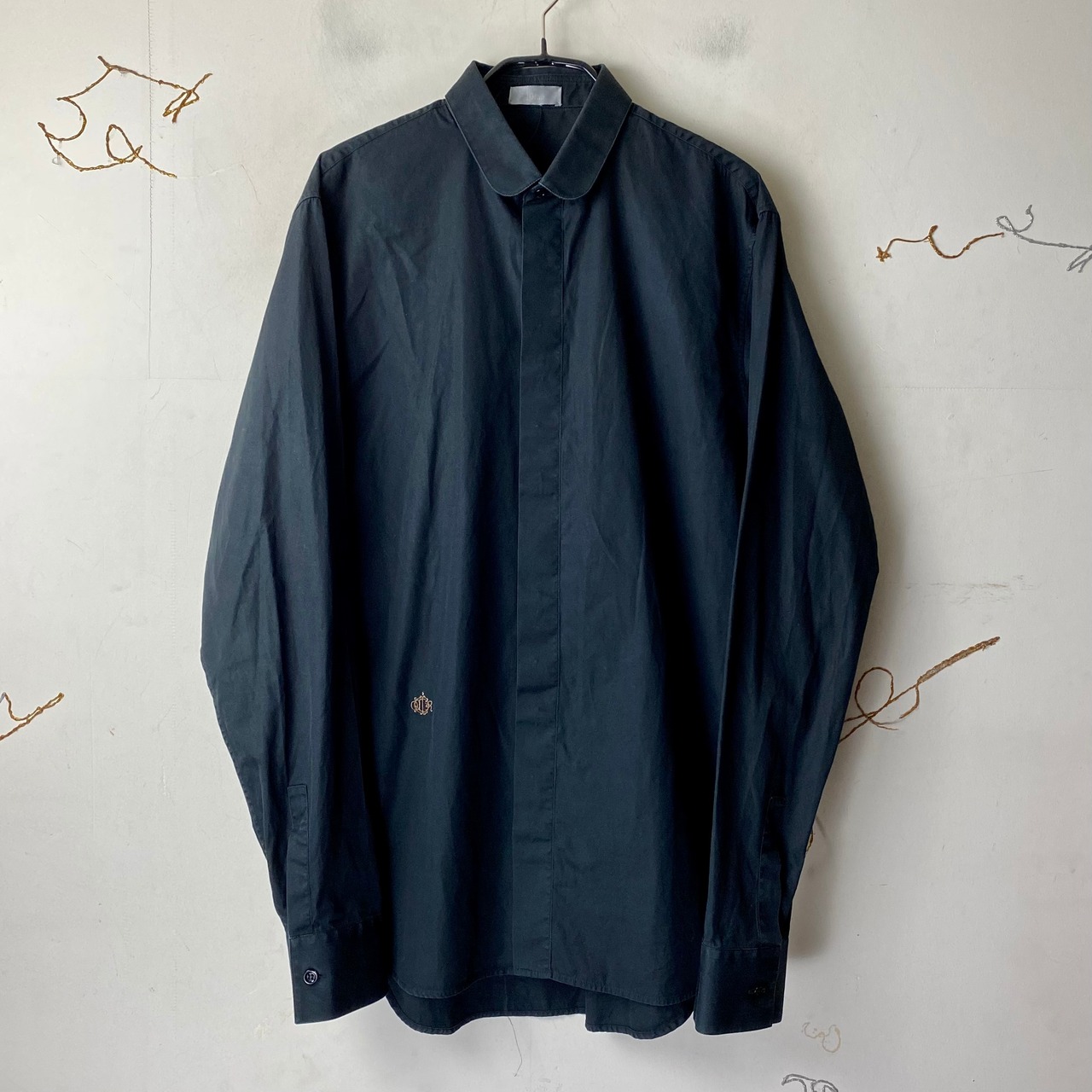 2008AW DIOR HOMME logo embroidery black shirt