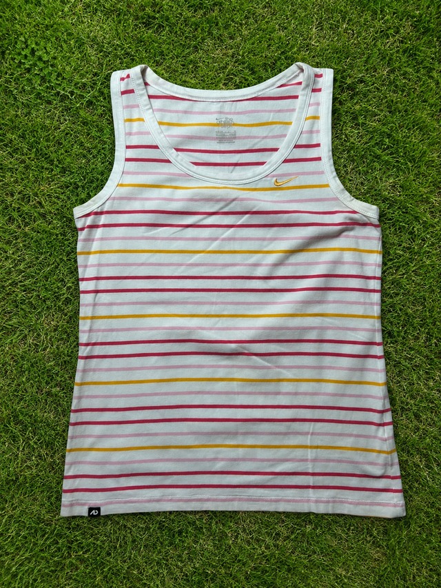 【ladies】NIKE White Pink Orange Horizontal Stripe Tank Tops