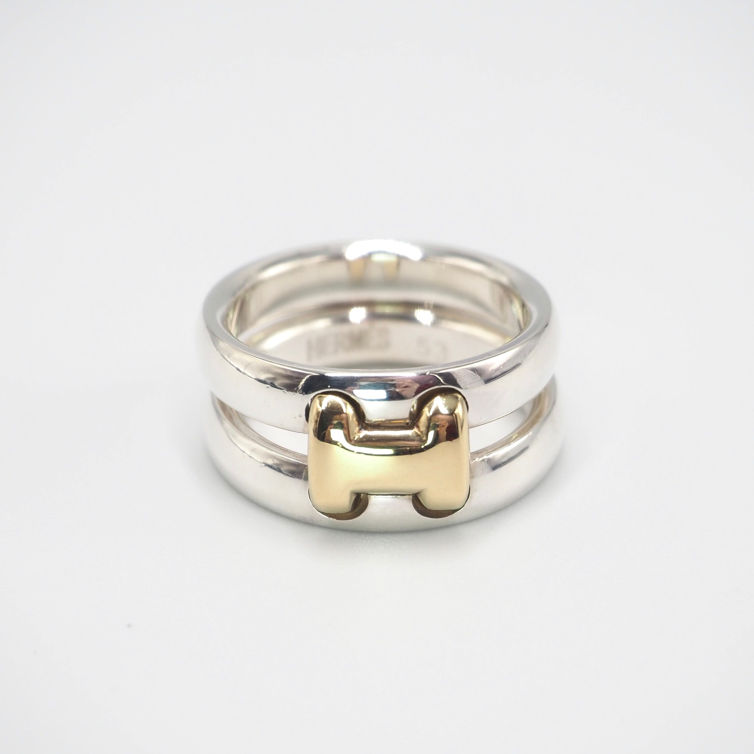 12/13掲載【美品】HERMES 約13号 オランプ リング シルバー925 K18 エルメス