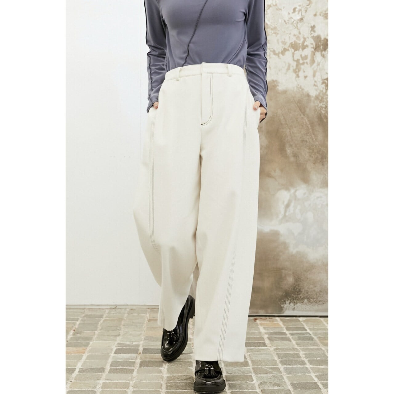 【 ALMOND OIL 】Needle jersey barrel pants