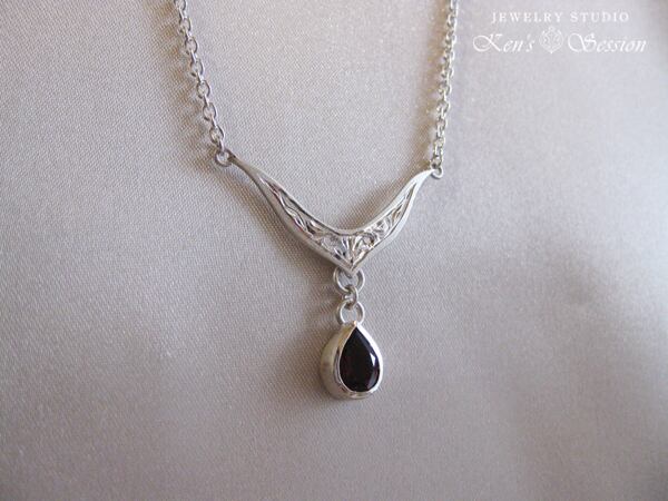 K14 ハート型ペンダントネックレス ガーネット ハワイアンジュエリー