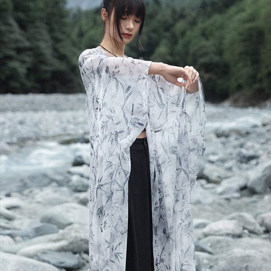 中華ゴシック シャツ カーディガン ロング丈 プリント シフォン 大青龍肆 夏服 ゆったりサイズ 20代 30代ファッション