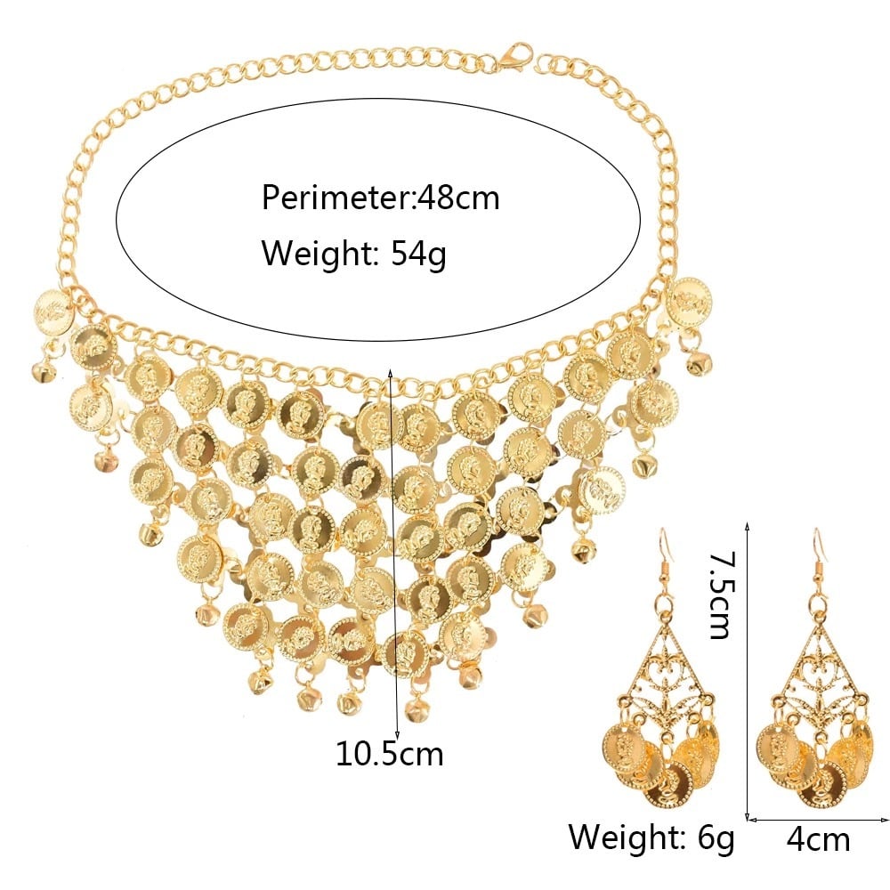 ヴィンテージ調コインネックレス＆ピアスセット ベリーダンス ジプシー