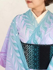 〈再販〉《夜の海とカシスの香り》大矢羽柄 × ドット セオアルファ着物｜春秋単衣・盛夏対応