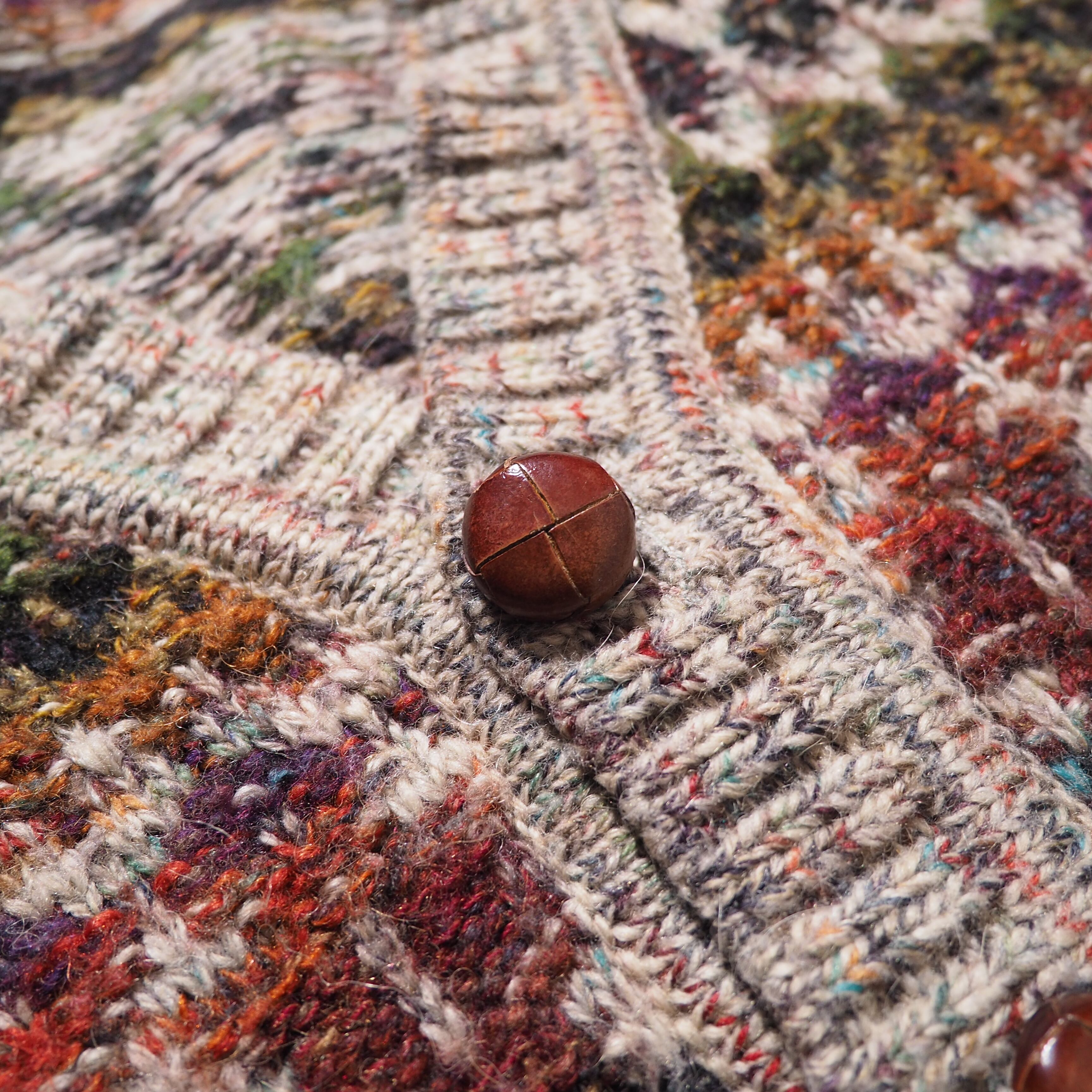 ” 極彩 ” Richly multi color plain weave vintage loose knit cardigan