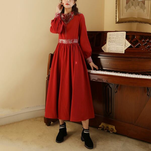 エスニック ロング ワンピース O1061 Leaf Tone