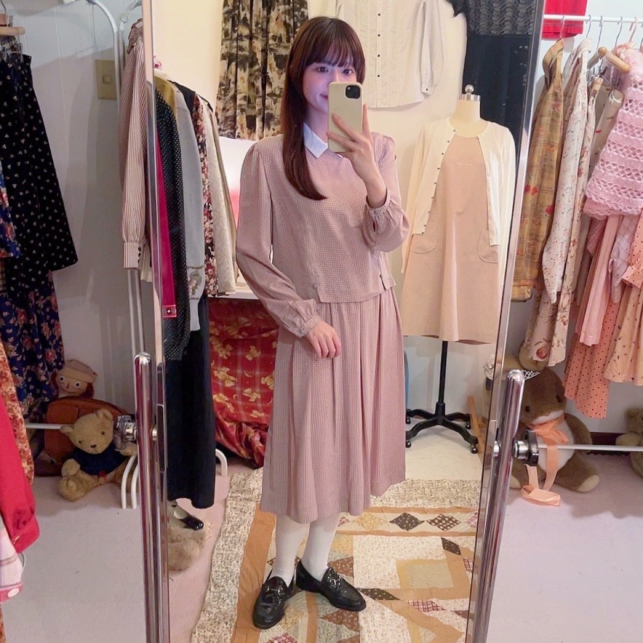 pink check separate one-piece