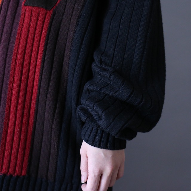 fake suede patchwork design over silhouette sweater