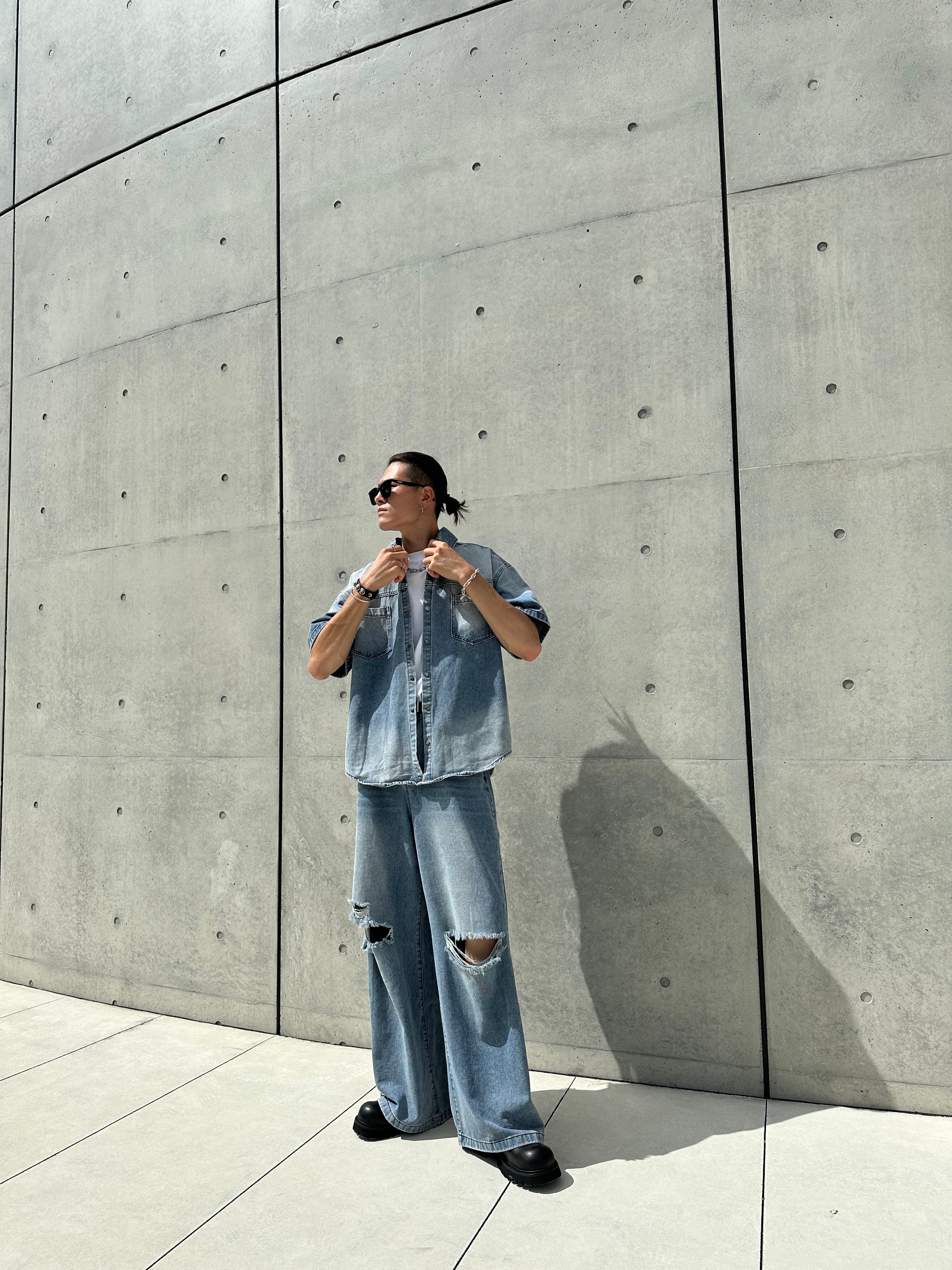 大人気 MLB korea■新作*destroyed wide denim pants Destroyed Super Wide Denim | MODE SPACE