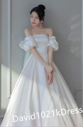 エレガント ウェディングドレス ベアトップ パフスリーブ ポンチョ  