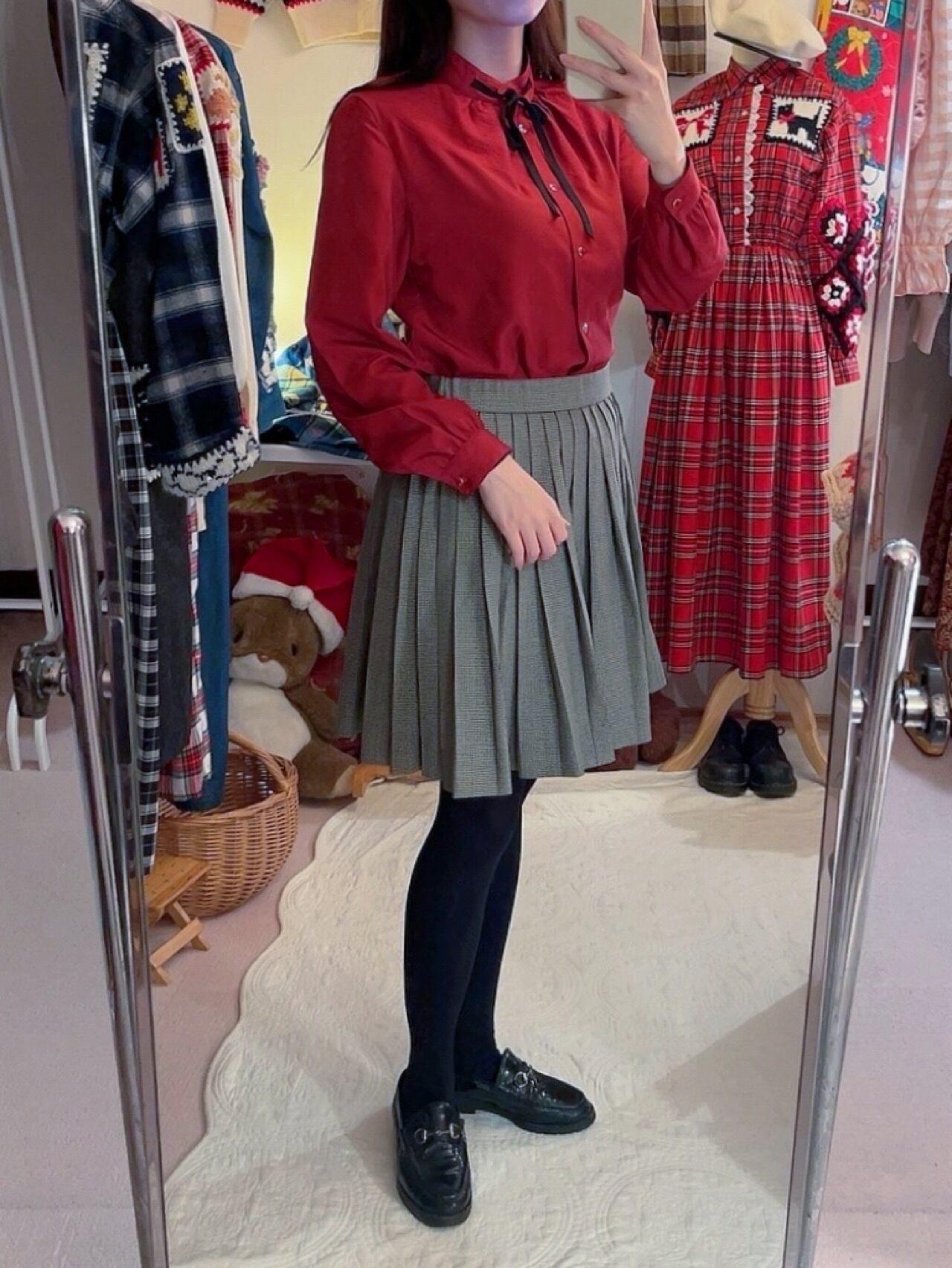 bordeaux black ribbon blouse