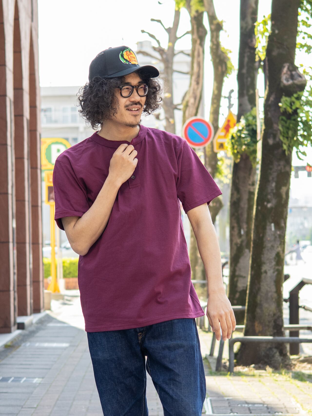 半袖ヘンリーネックTシャツ / Cal Cru / カルクルー / Burgundy / MADE
