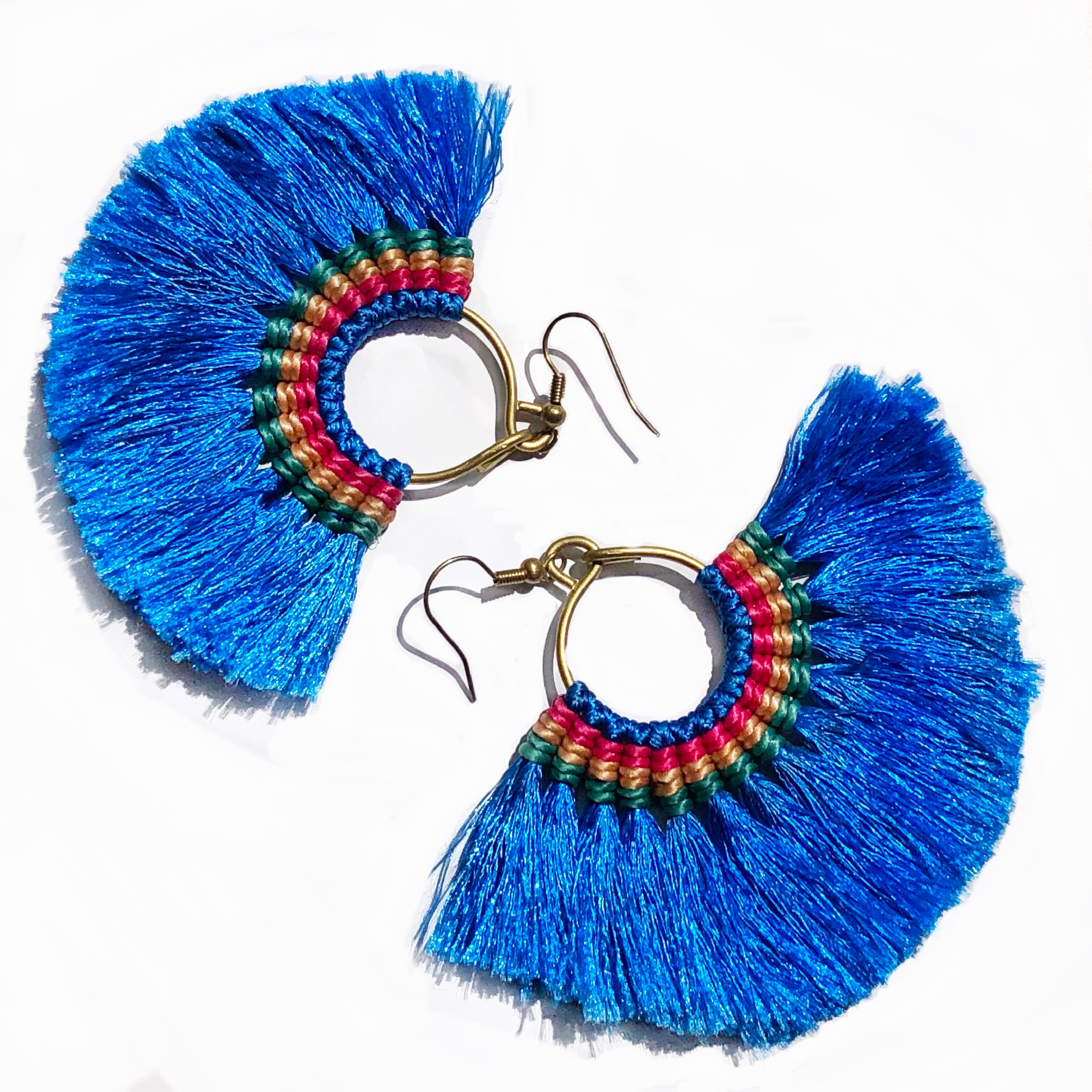 フリンジ ピアス ブルー