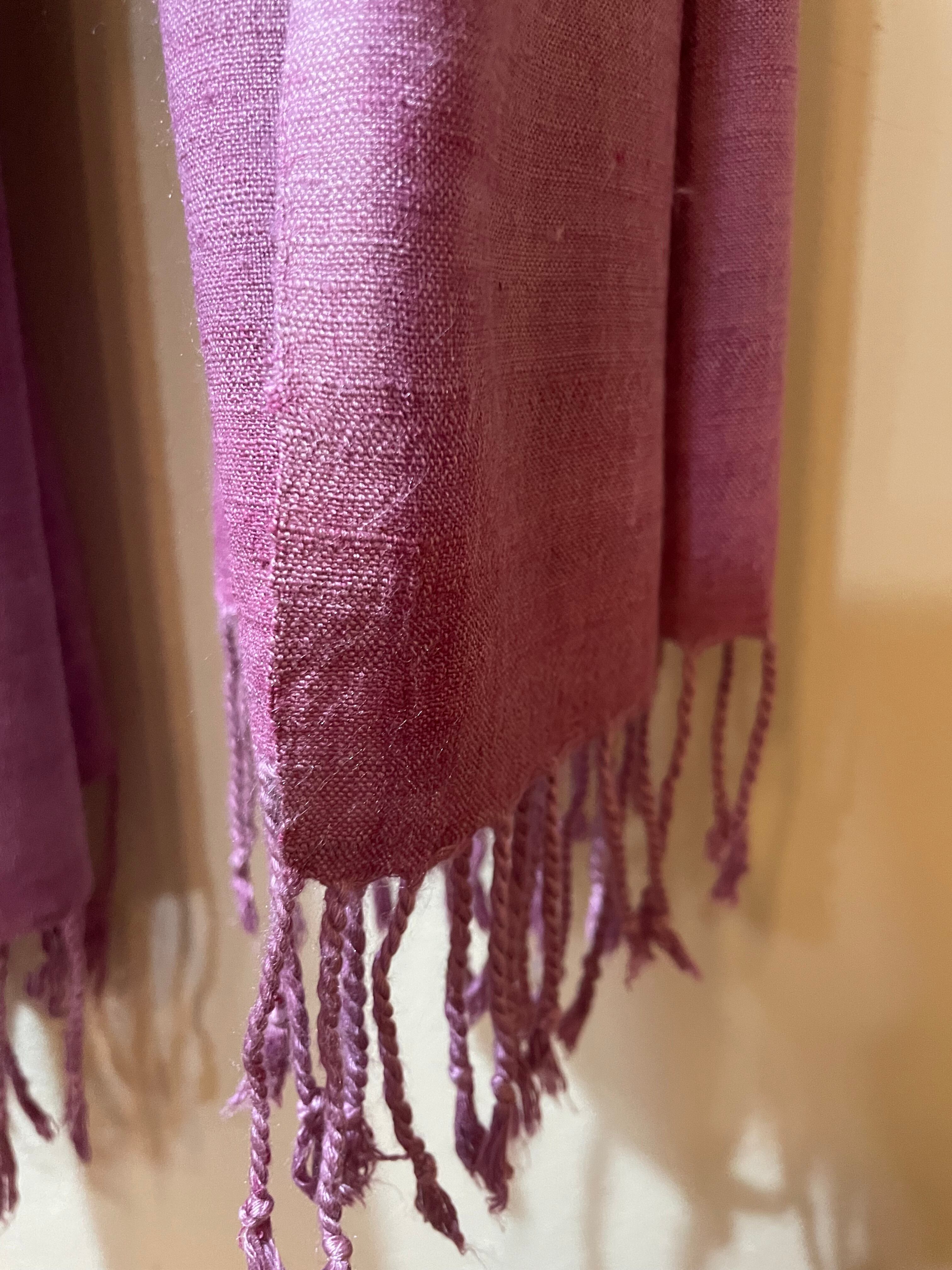 コチニール染 エリ蚕シルク大判ストール アヒンサーシルク100% 若紫