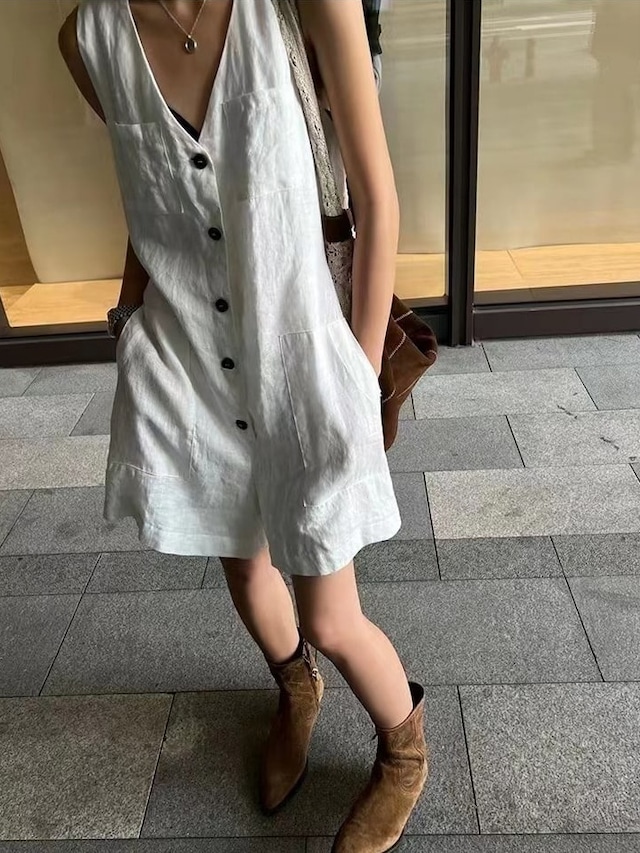 Front Button Linen mix Jumpsuit＊S-53