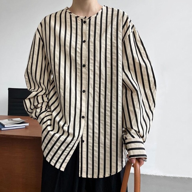 round neck striped long sleeve shirt m0148