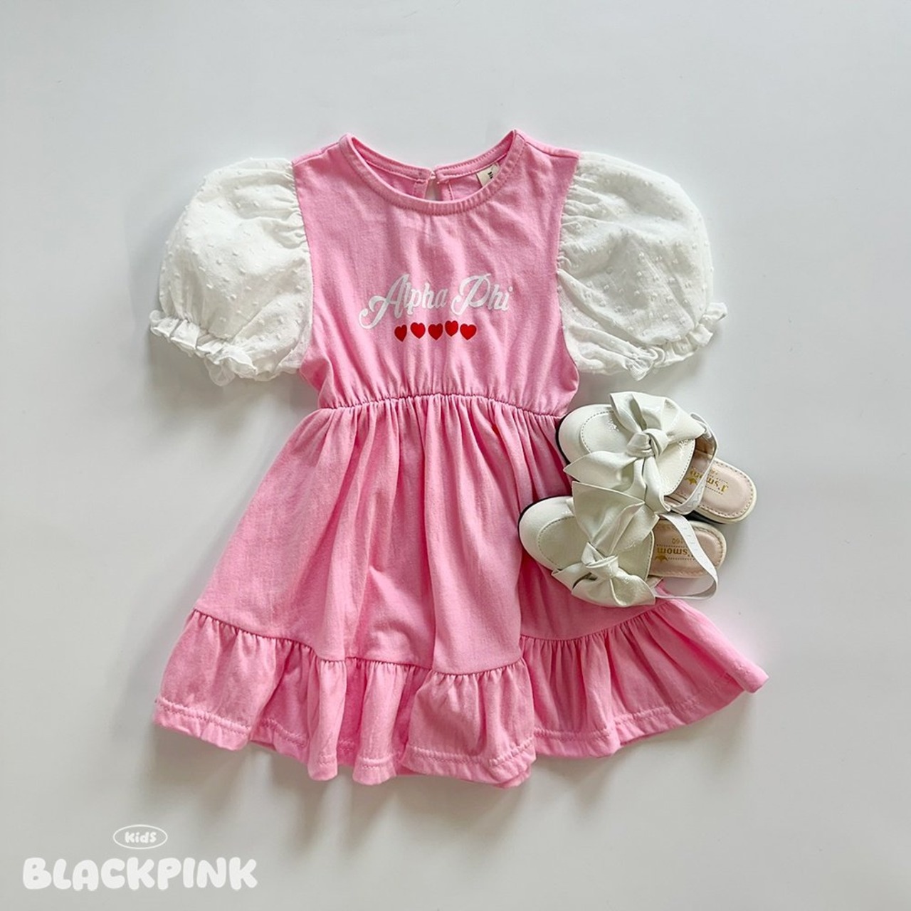 [BLACKPINK] Popcorn Puff Color Block Dress / [블랙핑크] 팝콘퍼프배색원피스