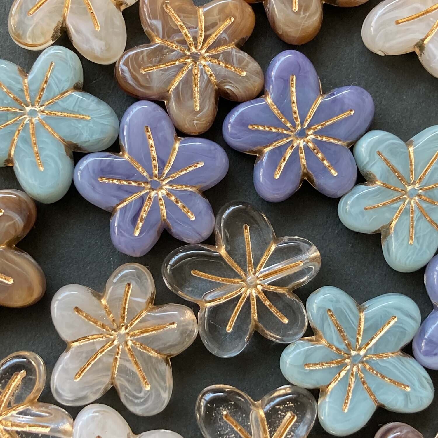 マーブル歪なフラットお花ビーズ | Dua-アクセサリーパーツショップ