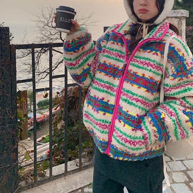 レトロマルチパターンボアブルゾン R01325