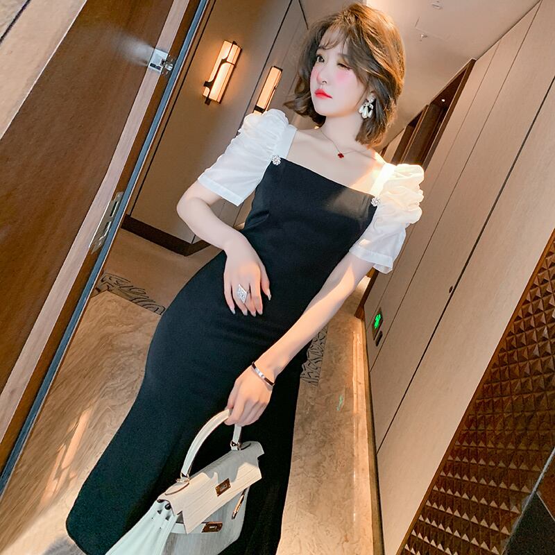 カラースリーブウェスト薄手ドレス サマー 夏物 スクウェア ステッチ MIUCO22960809501