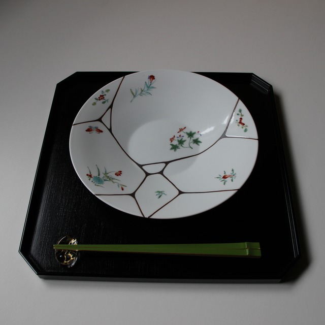 総黒　隅切り布目盆　尺五分（食洗機対応）