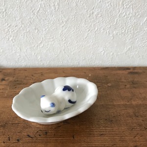 小皿の上で眠るネコ