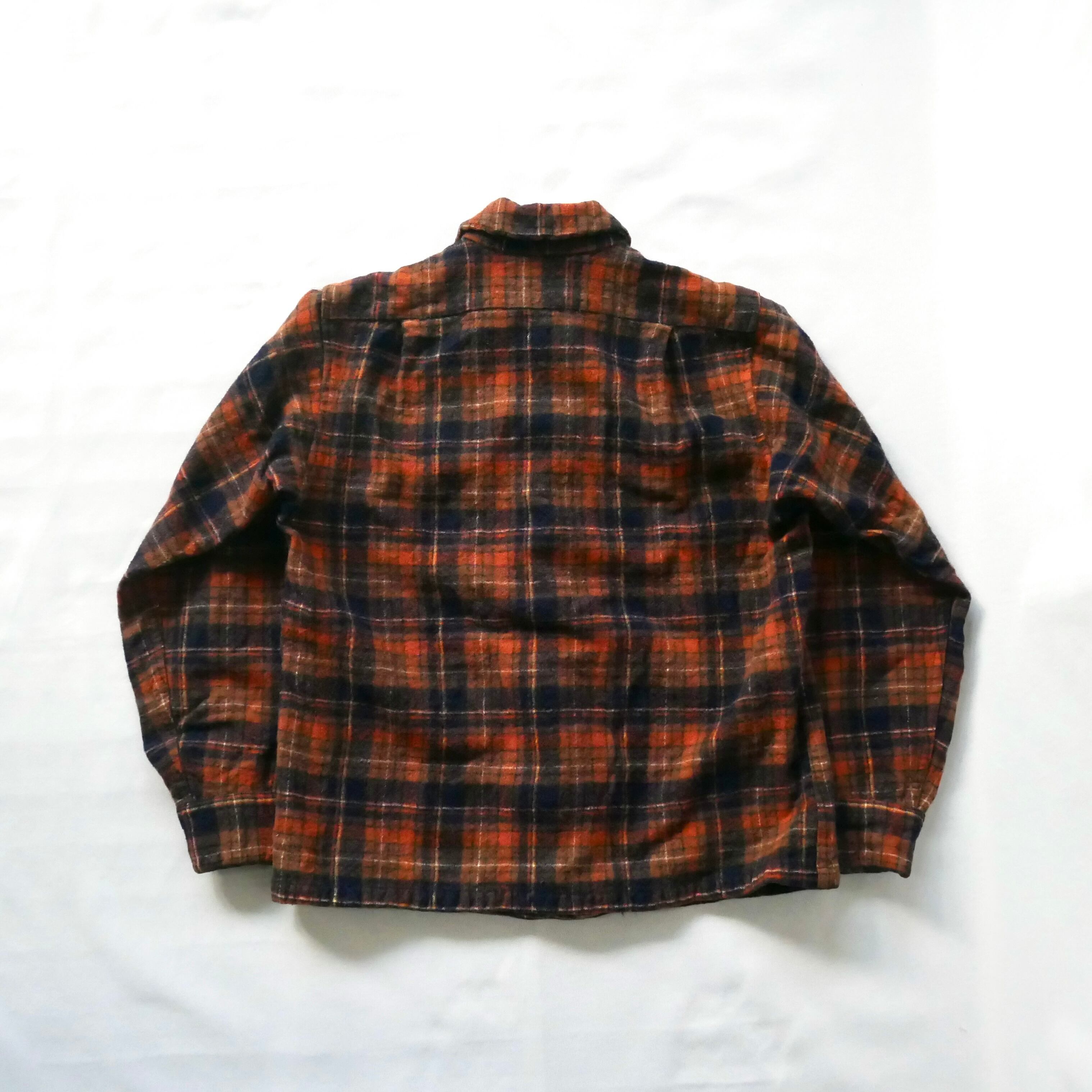 Pendleton ウールネルシャツ ブラウン・オレンジチェック Made in USA 70s pendleton brown orange check wool shirt 70年代