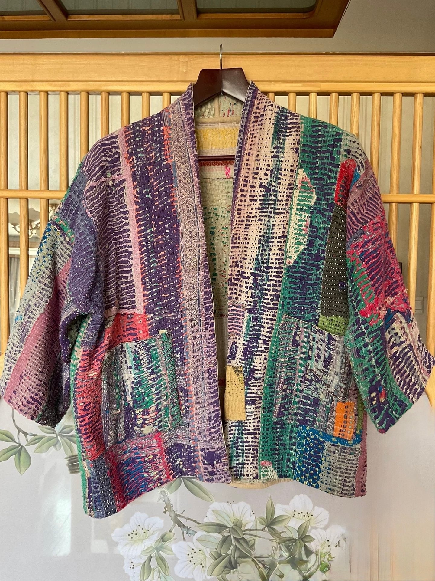 Kanthaインド古布リバーシブルカンタキルトパッチワーク刺し子の Kanthaインド古布リバーシブルカンタキルトパッチワーク刺し子の