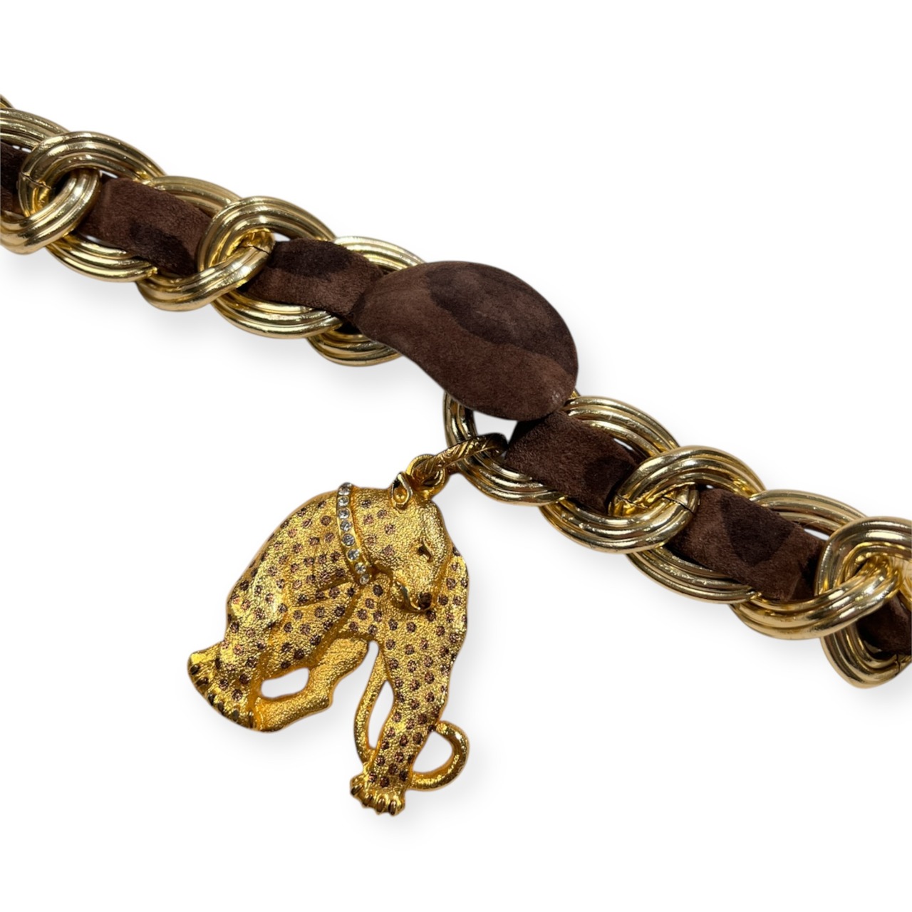 BALLY バリー レオパード レザー ベルト チェーン 70 /フランス製/ビンテージ/ゴールド×ブラウン系